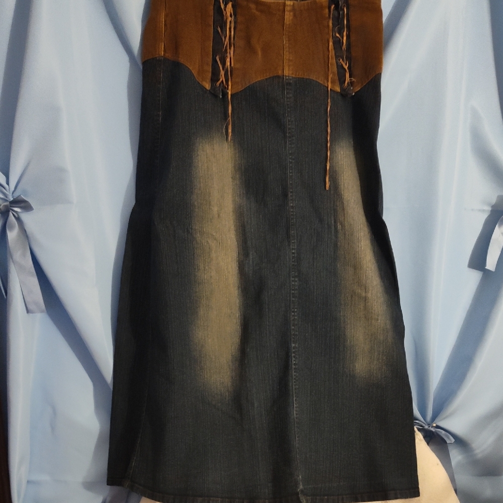 Stylish Denim and Brown Skirt